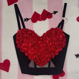 Victoria’s Secret Archives Black Sheer Rosette Corset Top